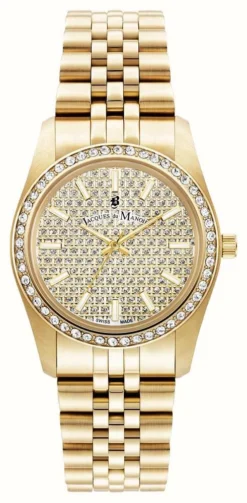 Jacques Du Manoir Inspiration Glamour | 34mm Gold Pave Dial | Gold PVD Steel