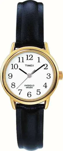 Timex Easy Reader Black Leather Strap Gold Plated Case