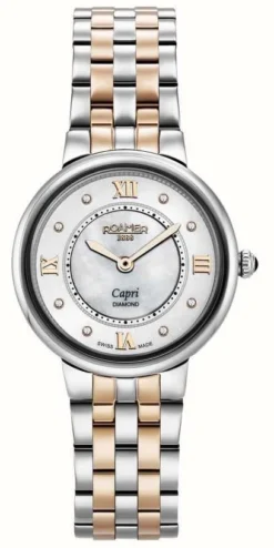 Roamer Capri Diamonds Plated Stainless Steel White Mother Of Pearl Dial