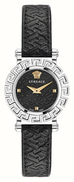Versace GRECA GLAM | Black Dial | Black Leather Strap