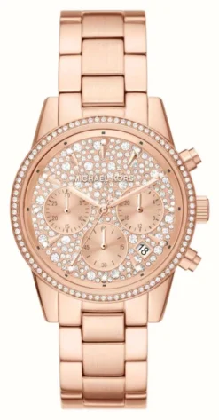 Michael Kors Ritz | Crystal Chronograph Dial | Rose Gold Stainless Steel Bracelet