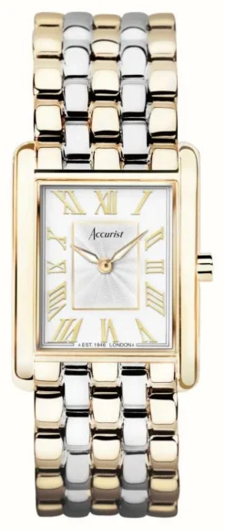 Accurist Rectangle Womens | White Dial | Two Tone Stainless Steel Bracelet