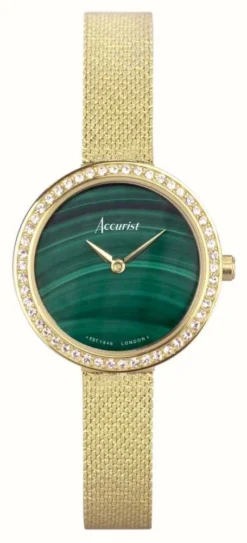 Accurist Jewellery Womens | Green Malachite Dial | Gold PVD Steel Mesh Bracelet