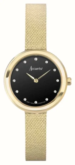 Accurist Jewellery Womens | Black Onyx Dial | Gold PVD Steel Mesh Bracelet