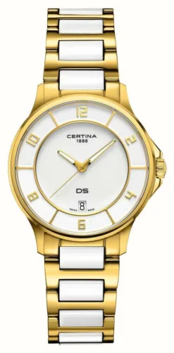 Certina Women's | DS-6 Quartz | White Dial | Gold Steel White Ceramic Bracelet