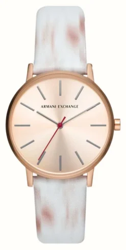 Armani Exchange Women's | Rose Gold Dial | White And Pink Leather Strap
