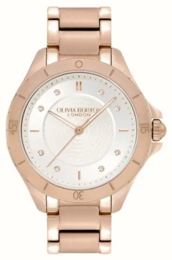 Olivia Burton Sports Luxe | Silver Guilloché Dial | PVD Rose Gold Bracelet