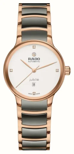RADO Centrix Jubilé Automatic Diamonds | White Dial | Grey Ceramic Rose Gold Stainless Steel Bracelet