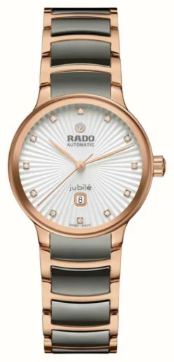RADO Centrix Jubilé Automatic Diamonds | Textured Silver Dial | Grey Ceramic Rose Gold Stainless Steel