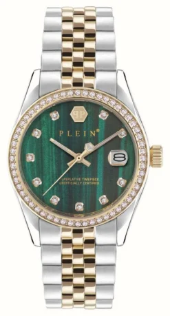 Philipp Plein DATE SUPERLATIVE STREET COUTURE / Green Dial Two Tone Steel