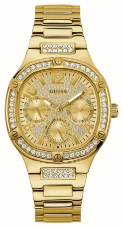 Guess Women's Gold Crystal Dial Gold Tone Stainless Steel Bracelet