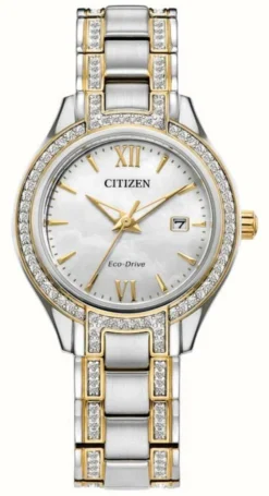 Citizen Women's Eco-Drive Silhouette Crystal Mother Of Pearl Dial Two-Tone Stainless Steel Bracelet