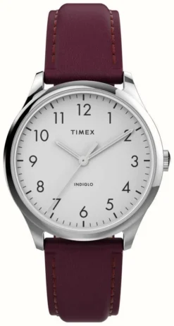 Timex Women's Modern Easy Reader White Dial / Burgundy Leather Strap