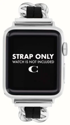 Coach Apple Watch Strap (38/40/41MM) Black Leather Stainless Steel Chain