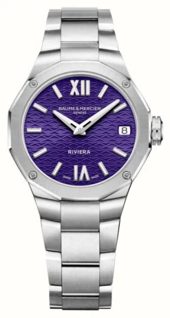 Baume & Mercier Women's Riviera Quartz (33mm) Purple Dial / Stainless Steel Bracelet
