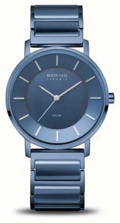 Bering Women's Solar Blue Dial / Blue Ceramic And Stainless Steel Bracelet