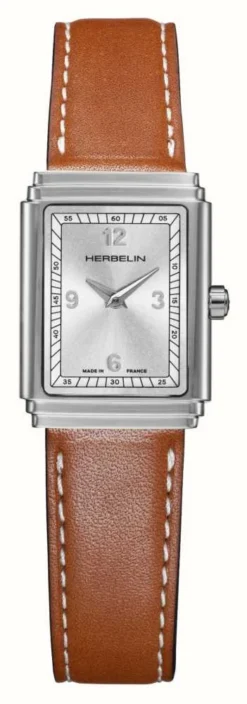 Herbelin Art Deco Quartz (22mm) Silver Dial / Brown Leather