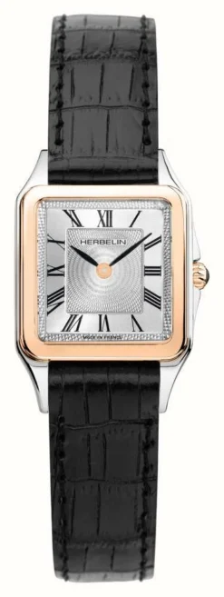 Herbelin Luna Quartz Rose-Gold (24mm) Silver Dial / Black Leather