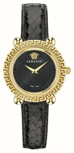 Versace Greca Twist Black Dial / Black Leather Strap