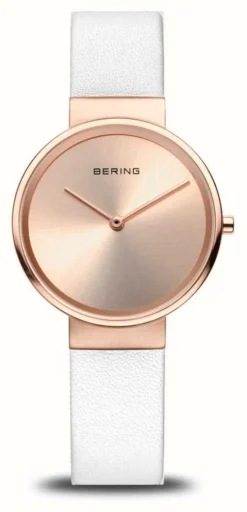 Bering Women's Classic (31mm) Rose Gold Dial / White Leather Strap