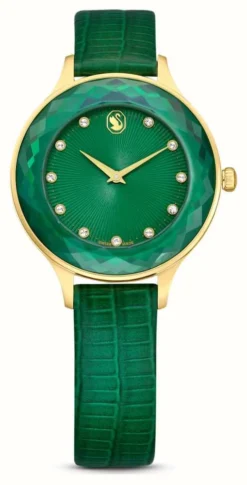 Swarovski Octea Nova | Leather Strap | Green | Gold-tone
