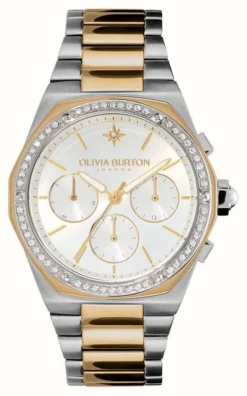 Olivia Burton Hexa Multifunction Silver Chronograph Dial / Two-Tone Stainless Steel Bracelet