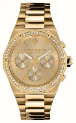 Olivia Burton Hexa Multifunction Gold Dial Crystal Set / Gold Stainless Steel Bracelet