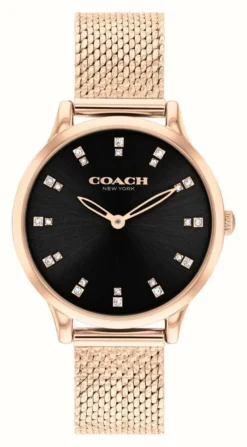 Coach Women's Chelsea (32mm) Black Dial / Rose Gold Stainless Steel Mesh Bracelet