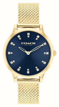 Coach Women's Chelsea (32mm) Blue Dial / Gold Stainless Steel Mesh Bracelets