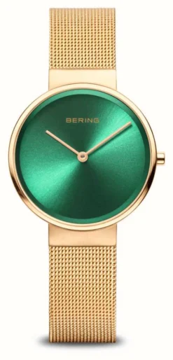 Bering Classic Polished Gold (31mm) Green Dial / Gold PVD Milanese