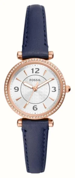 Fossil Carlie (28mm) Silver Dial / Blue Leather Strap
