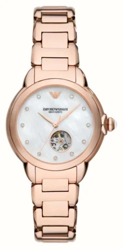 Emporio Armani Women's Automatic (34mm) Mother-of-Pearl Dial / Rose Gold-Tone Stainless Steel Bracelet