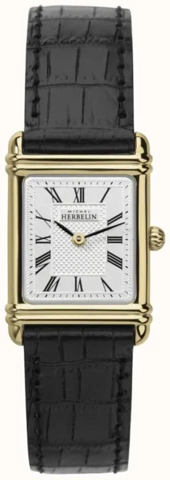 Herbelin Women's Leather Strap Gold Tone Case Roman Num