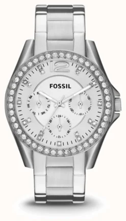 Fossil Women's Riley | Silver Dial | Crystal Set | Stainless Steel Bracelet