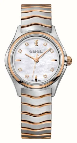 EBEL Wave Lady - 8 Diamonds (30mm) Mother Of Pearl Dial / 18K Rose Gold & Stainless Steel