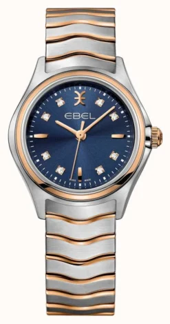 EBEL Wave Lady - 8 Diamonds (30mm) Blue Dial / 18K Rose Gold & Stainless Steel
