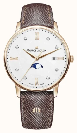 Maurice Lacroix Eliros Moonphase Brown Leather Strap Rose Gold Plated