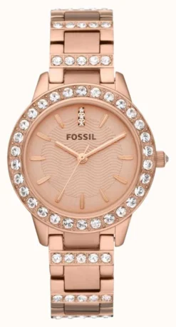 Fossil Women's Jesse | Rose Gold Dial | Crystal Set | Rose Gold Stainless Steel Bracelet