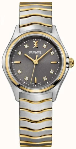 EBEL Wave Lady - 8 Diamonds (30mm) Anthracite Dial / 18K Gold & Stainless Steel