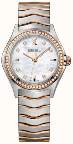 EBEL Wave Lady - 66 Diamonds (30mm) Mother Of Pearl Dial / 18K Rose Gold & Stainless Steel