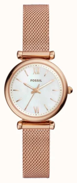 Fossil Women's Carlie | Mother-of-Pearl Dial | Rose Gold Mesh Bracelet
