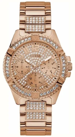 Guess Women's Rose Gold Watch Rose Gold Dial With Crystals