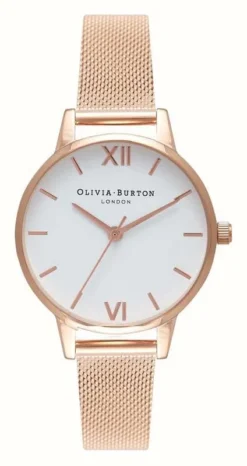 Olivia Burton | Women's | Rose Gold Mesh Bracelet | White Dial |