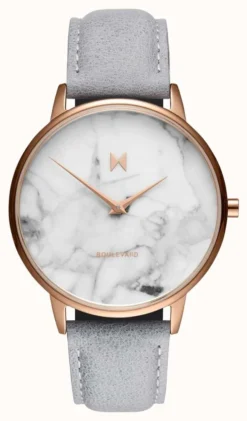 MVMT Boulevard Beverly Marble | Grey Leather Strap | Marble Dial