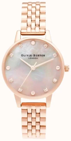Olivia Burton | Midi MOP Dial With Screw Detail | Rose Gold Bracelet |