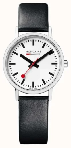 Mondaine Classic 30 Mm | Black Leather Strap | White Dial