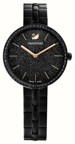 Swarovski Cosmopolitan (32mm) Black Glitter Dial / Black PVD Stainless Steel