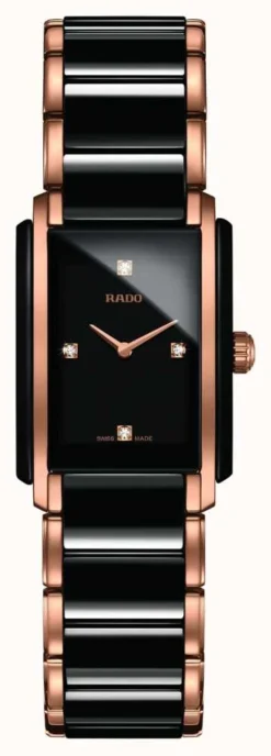 RADO Integral SM Women's Quartz Black/Rose Gold PVD Plated Bracelet Black Dial Diamond