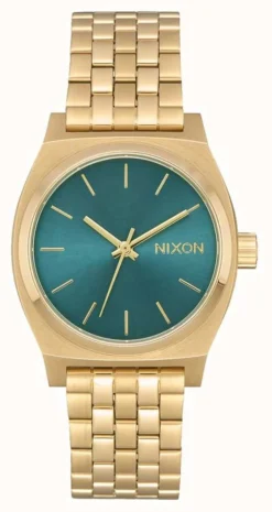 Nixon Medium Time Teller | Light Gold / Turquoise | Gold IP Steel Bracelet