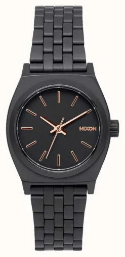 Nixon Small Time Teller | All Black / Rose Gold | Black IP Steel Bracelet | Black Dial